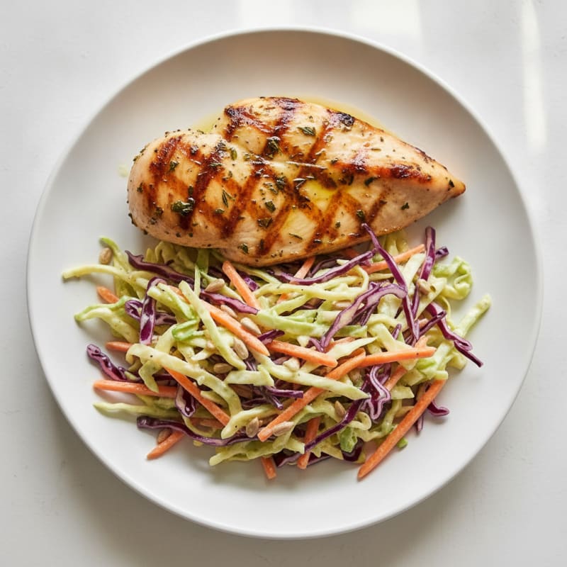 Grilled Chicken Breast with Crunchy Cabbage Slaw