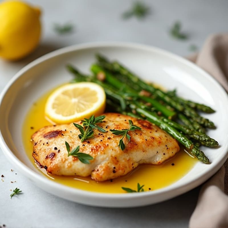 Lemon Garlic Pan-Seared Chicken with Roasted Asparagus