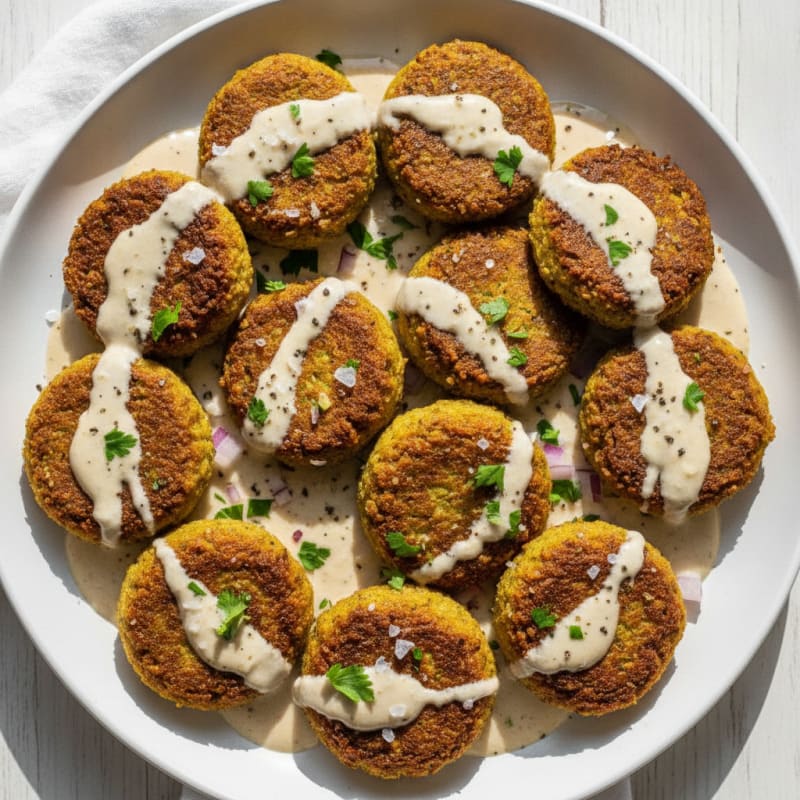 Crispy Falafel with Tahini Yogurt Sauce