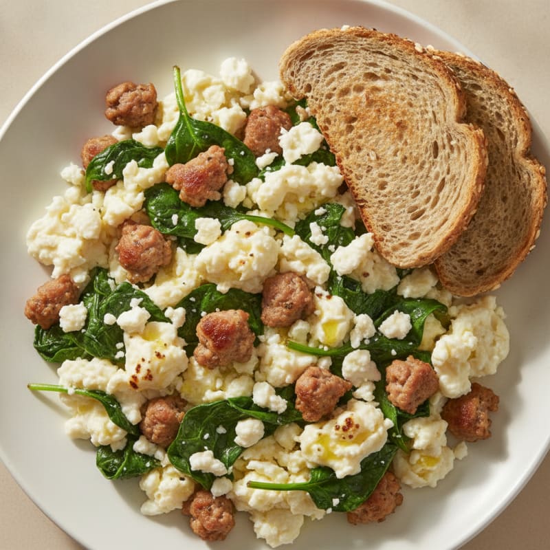 Egg White and Turkey Sausage Scramble with Spinach and Feta