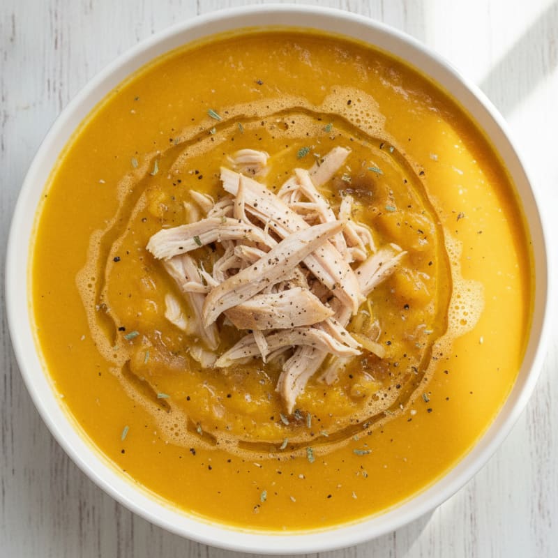 Roasted Butternut Squash Soup with Shredded Chicken