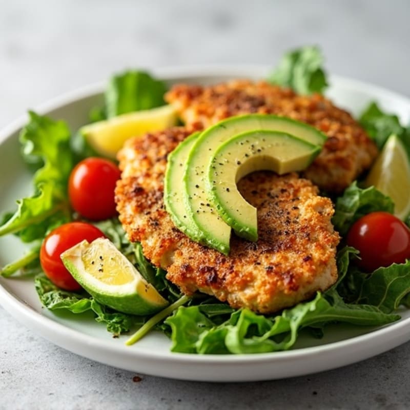 Crispy Chicken and Creamy Avocado Salad with Fresh Greens