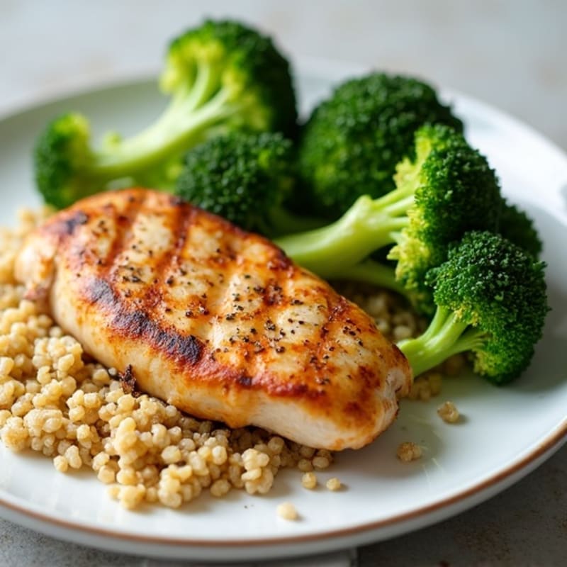 Grilled Chicken Breast with Steamed Broccoli and Quinoa