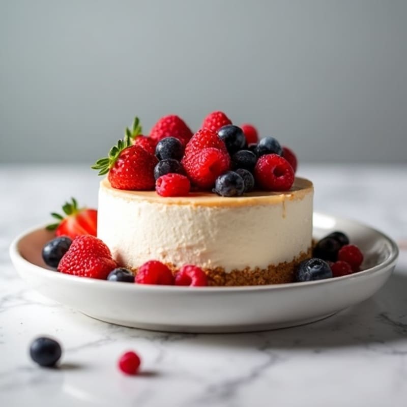 Greek Yogurt Protein Cheesecake with Mixed Berries