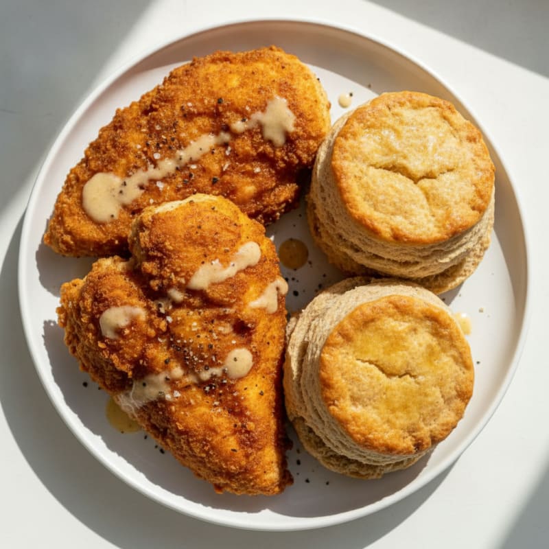 Buttermilk Fried Chicken with Fluffy Biscuits
