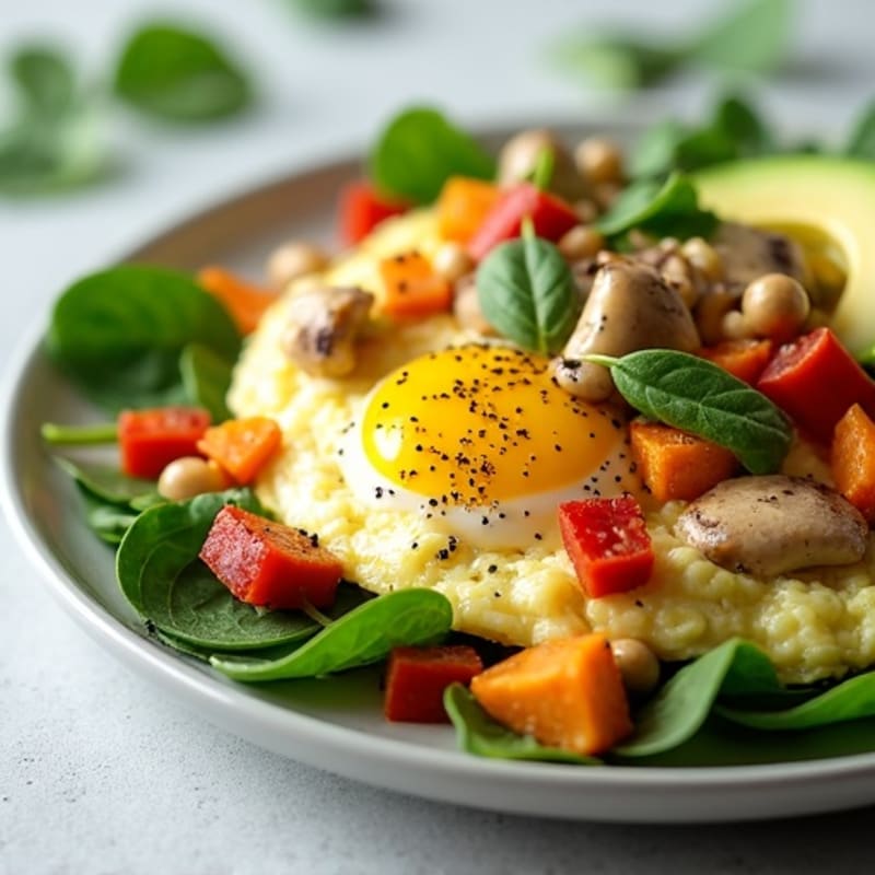 Egg White Veggie Scramble with Lean Turkey and Spinach