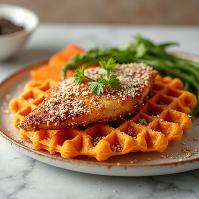 Crispy Almond-Crusted Chicken with Sweet Potato Waffles