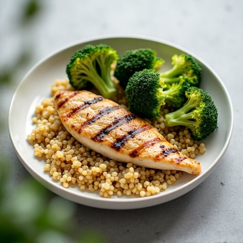 Grilled Chicken Breast with Roasted Broccoli and Quinoa