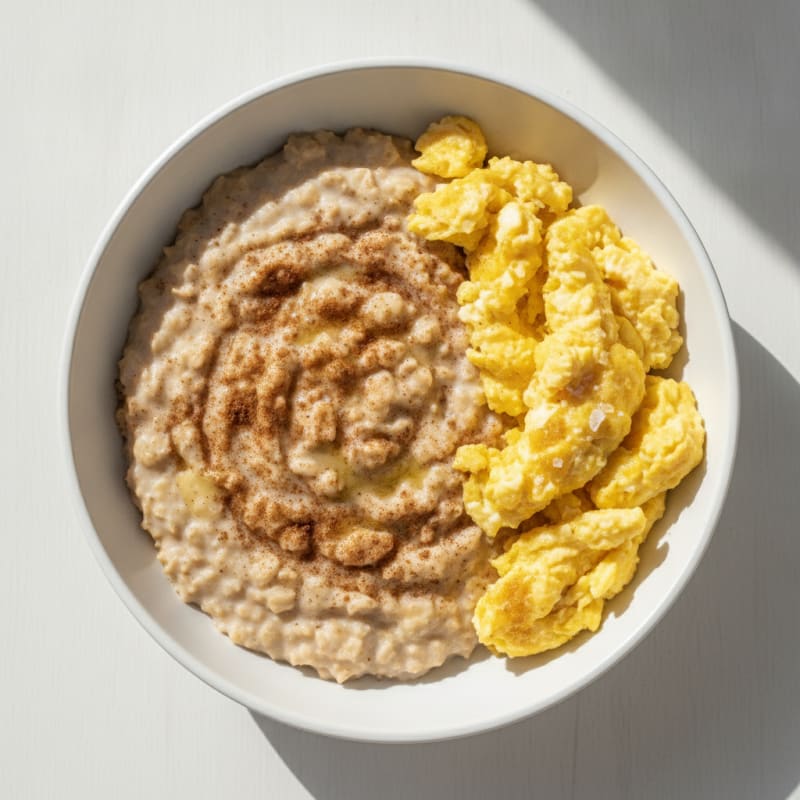 Cinnamon-Kissed Oatmeal with Scrambled Eggs