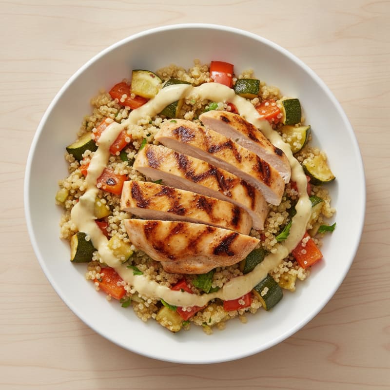 Grilled Chicken and Quinoa Power Bowl with Roasted Vegetables