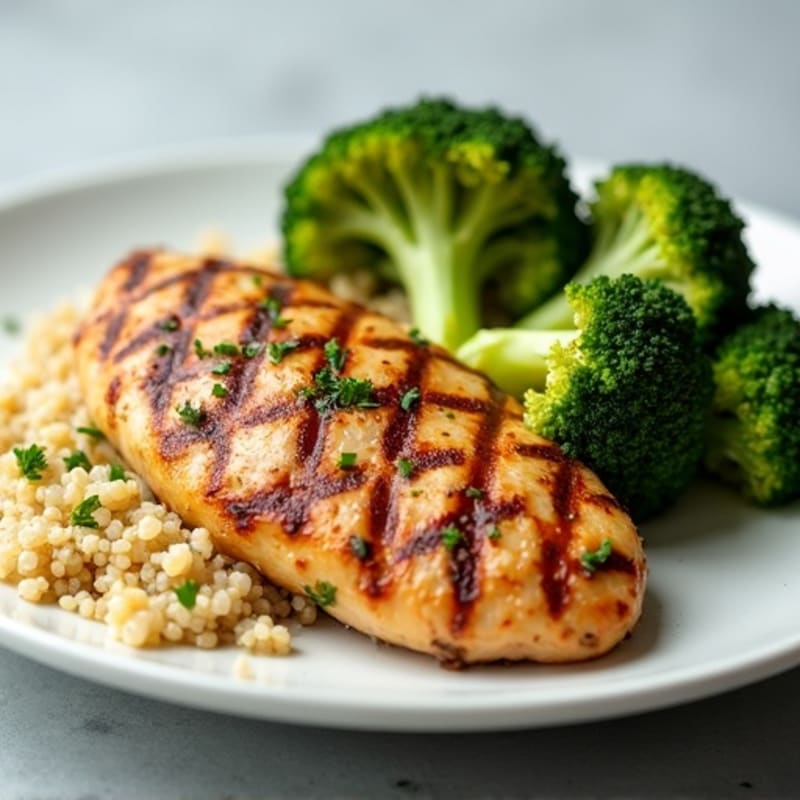 Grilled Chicken Breast with Roasted Broccoli and Quinoa