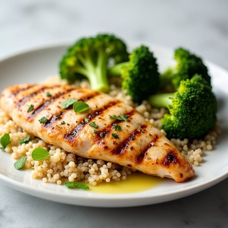 Grilled Chicken Breast with Quinoa and Roasted Broccoli