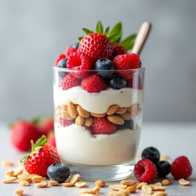 Creamy Cottage Cheese and Berry Parfait with Chopped Almonds