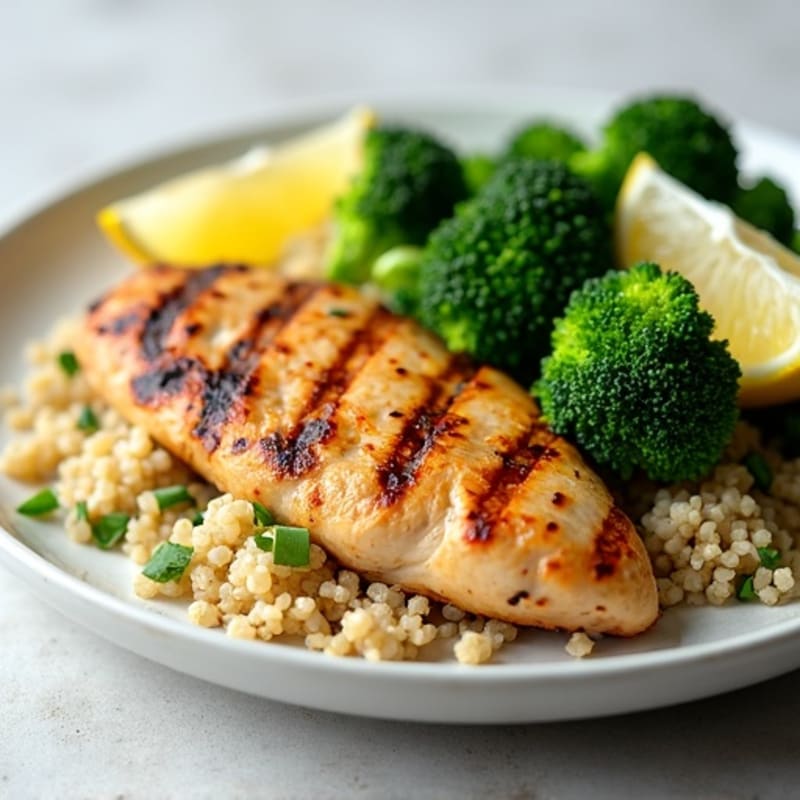Grilled Chicken Breast with Quinoa and Steamed Broccoli