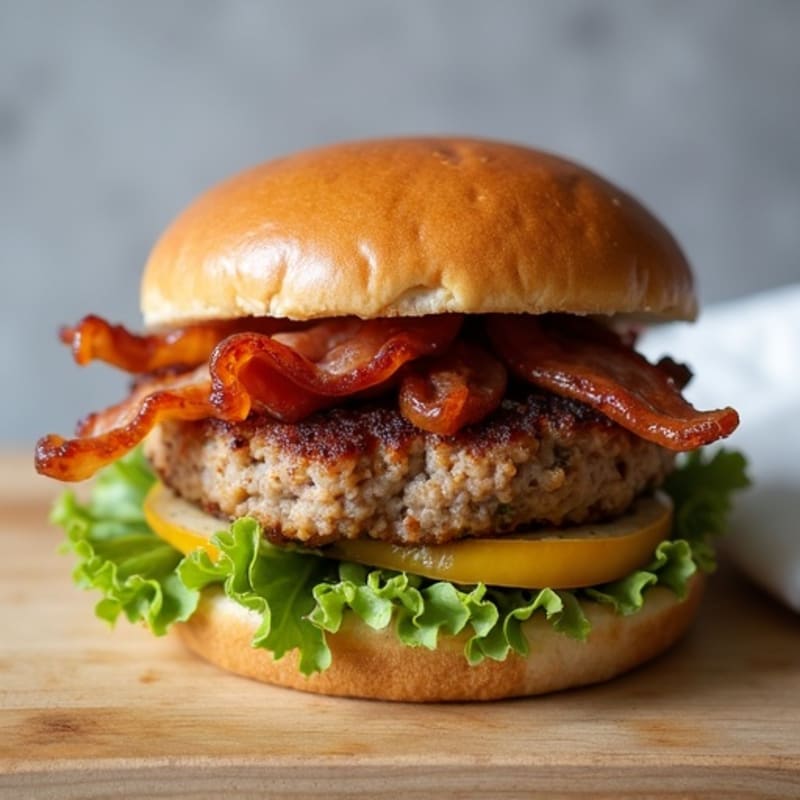 Lean Turkey Bacon Burger with Caramelized Onions