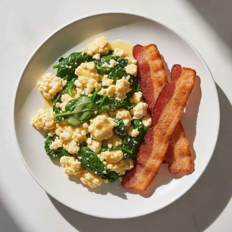 Cottage Cheese Scramble with Spinach and Turkey Bacon
