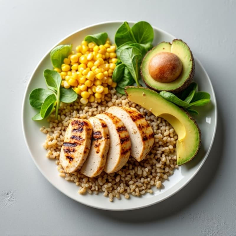 Grilled Chicken and Avocado Salad with Brown Rice