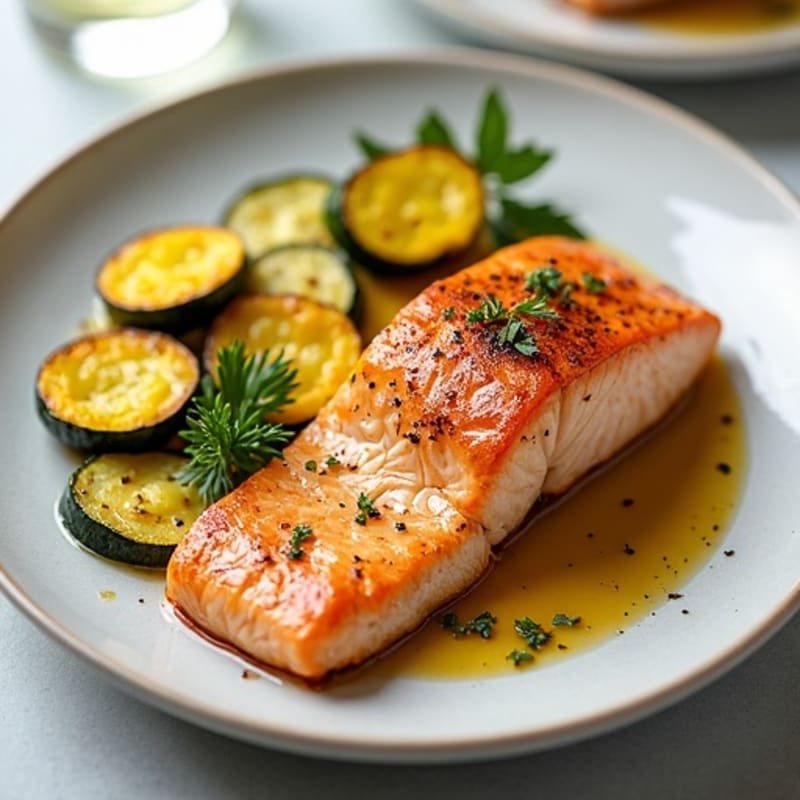 Pan-Seared Salmon with Roasted Zucchini and Squash