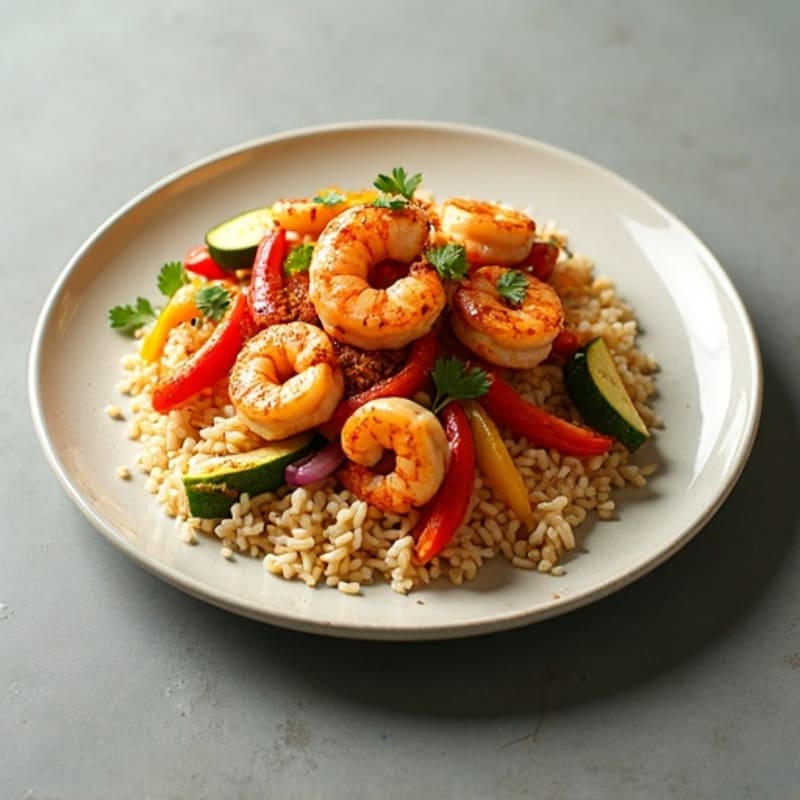 Spicy Chicken and Shrimp Rice with Hearty Vegetables