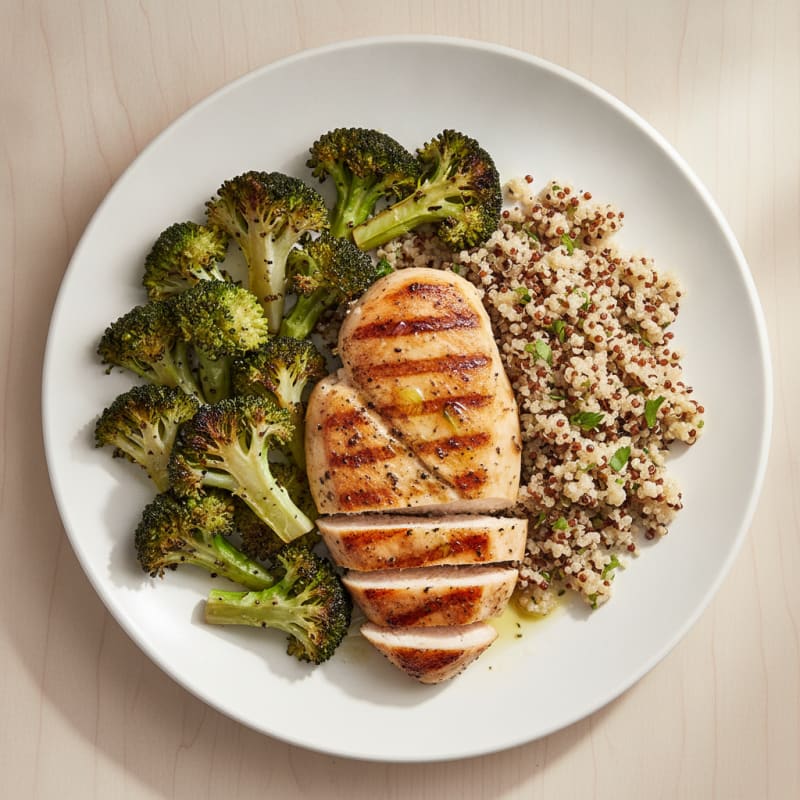 Grilled Chicken Breast with Roasted Broccoli and Quinoa