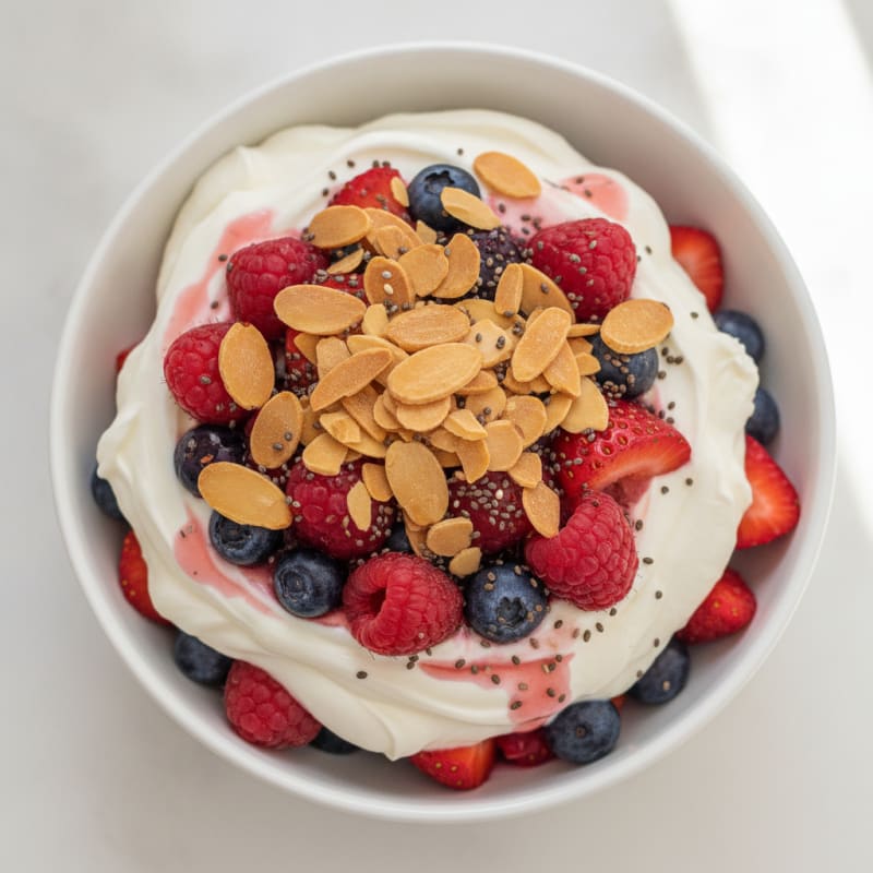 Creamy Greek Yogurt Protein Parfait with Mixed Berries and Almonds