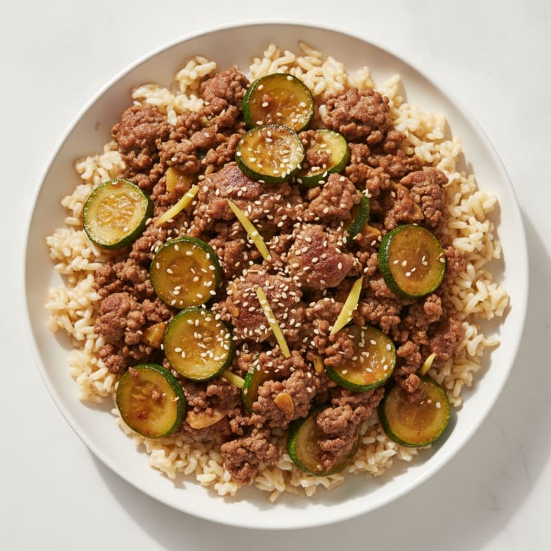 Lean Ground Beef and Zucchini Stir-Fry with Brown Rice