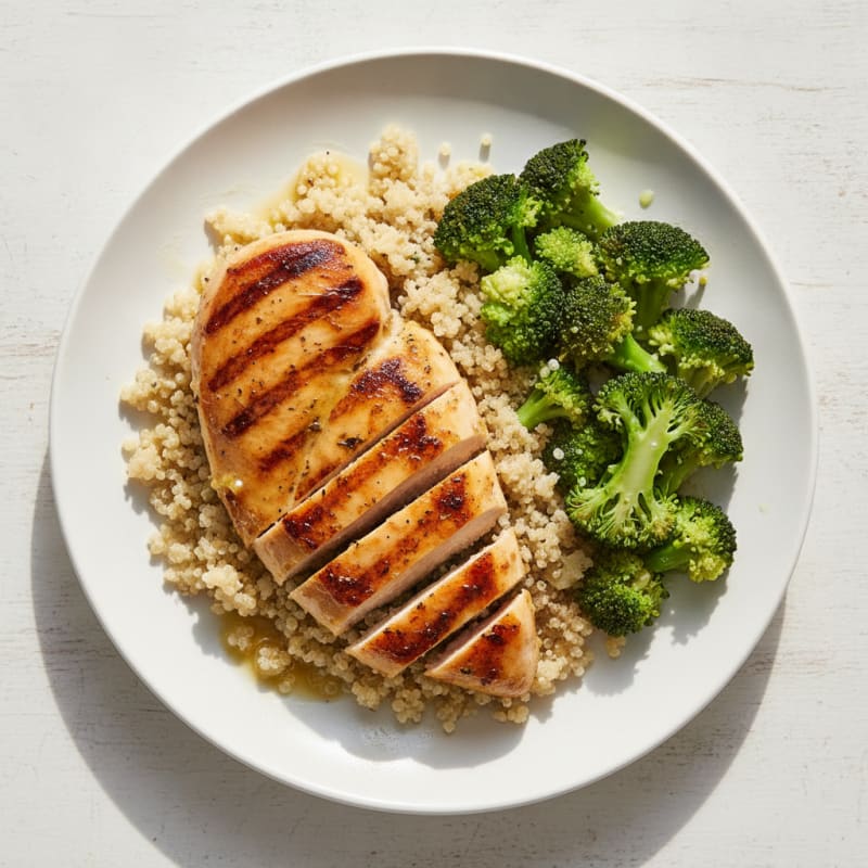 Grilled Chicken Breast with Quinoa and Steamed Broccoli