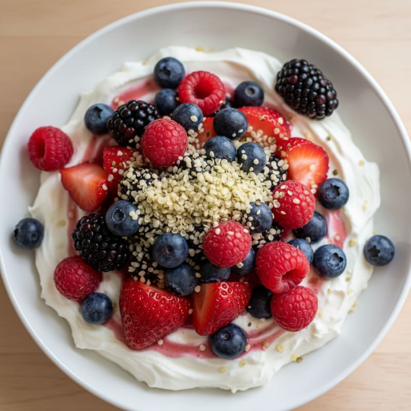 Greek Yogurt Protein Pudding with Mixed Berries