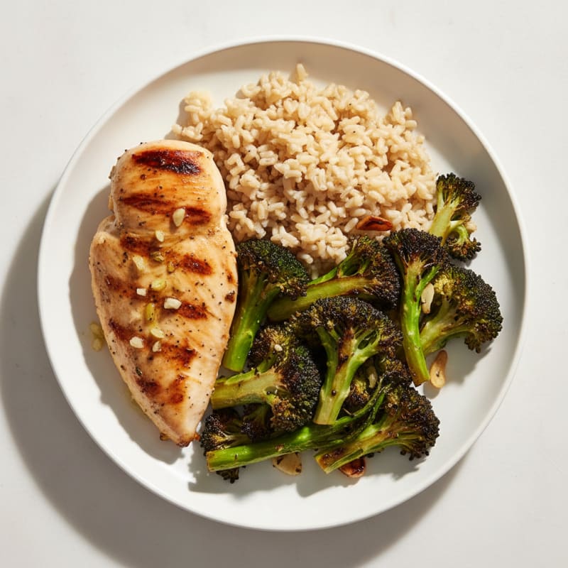 Grilled Chicken Breast with Roasted Broccoli and Brown Rice