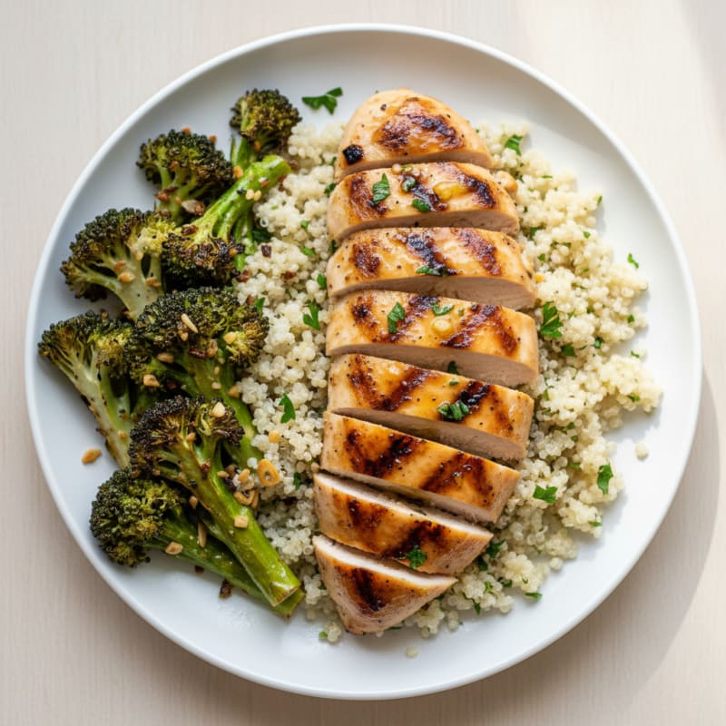 Grilled Chicken Breast with Quinoa and Roasted Broccoli