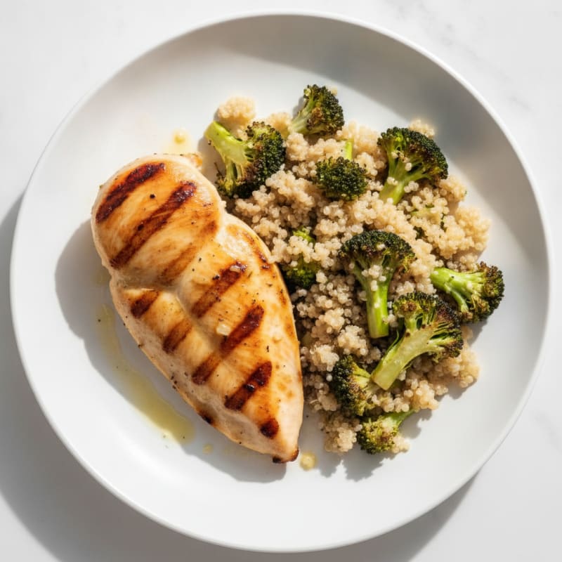 Grilled Chicken Breast with Roasted Broccoli and Quinoa