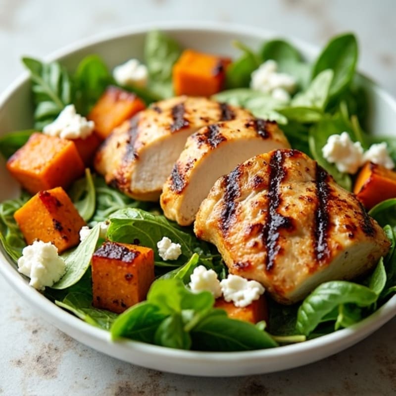 Grilled Chicken Breast Salad with Mixed Greens and Feta