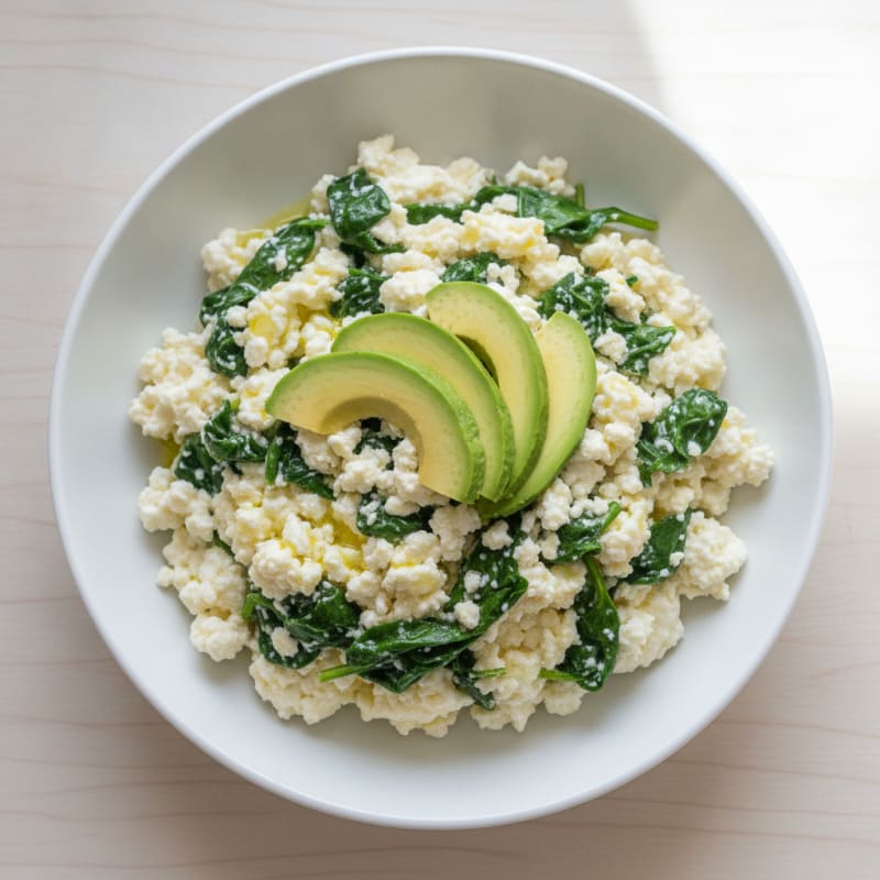 Egg White and Spinach Scramble with Cottage Cheese