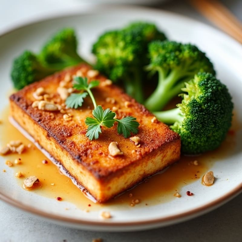 Crispy Baked Tofu with Roasted Broccoli and Peanut Sauce