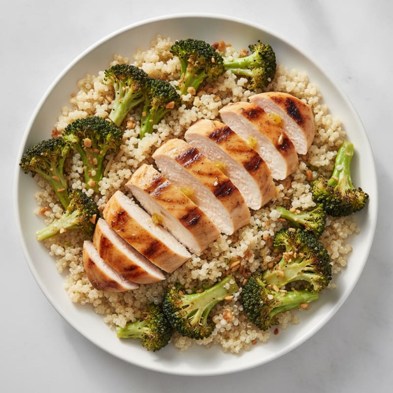 Grilled Chicken Breast with Quinoa and Roasted Broccoli