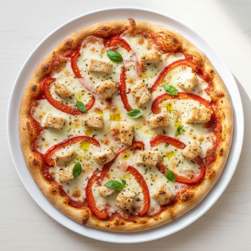 Herb-Crusted Chicken Pizza with Roasted Peppers and Mozzarella