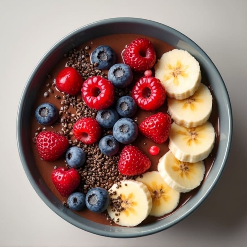 Creamy Chocolate Protein Smoothie Bowl with Berries and Seeds