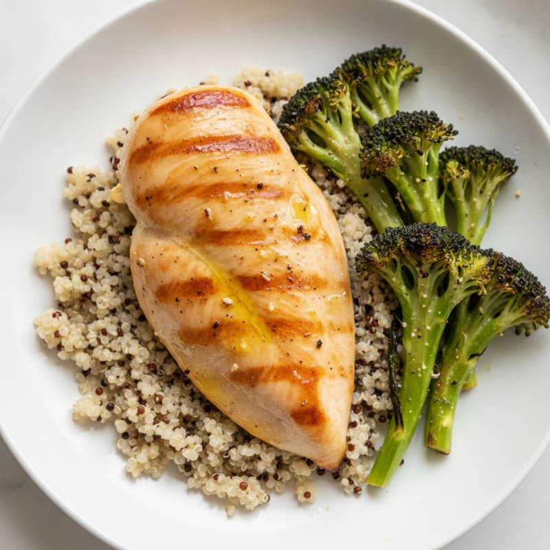 Grilled Chicken Breast with Quinoa and Roasted Broccoli