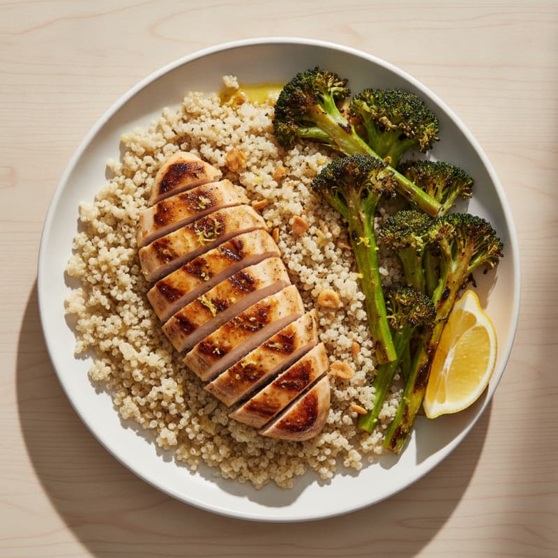 Grilled Chicken Breast with Quinoa and Roasted Broccoli