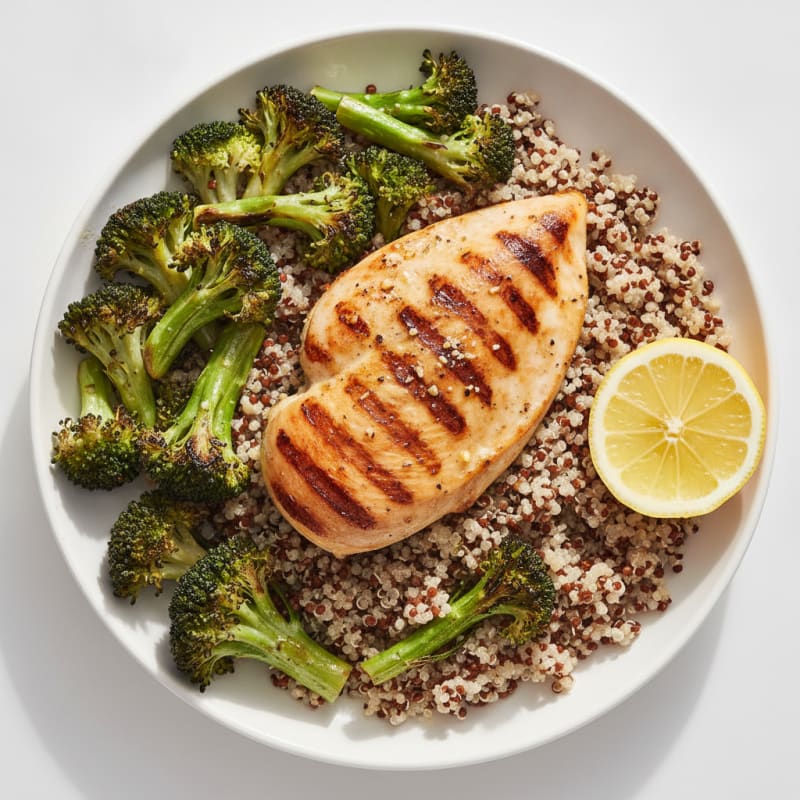 Grilled Chicken Breast with Quinoa and Roasted Broccoli