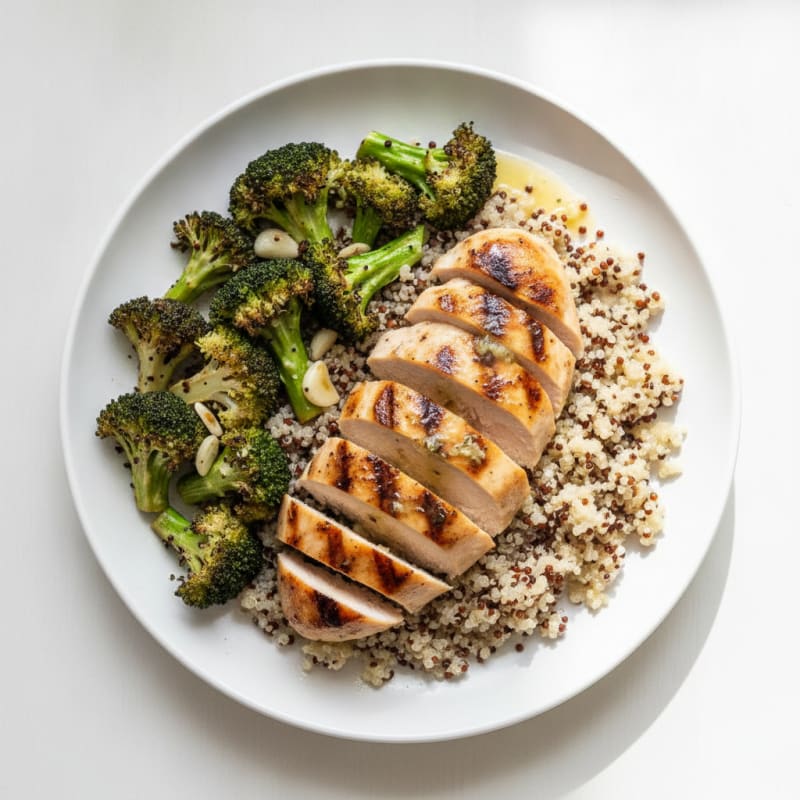 Grilled Chicken Breast with Quinoa and Roasted Broccoli