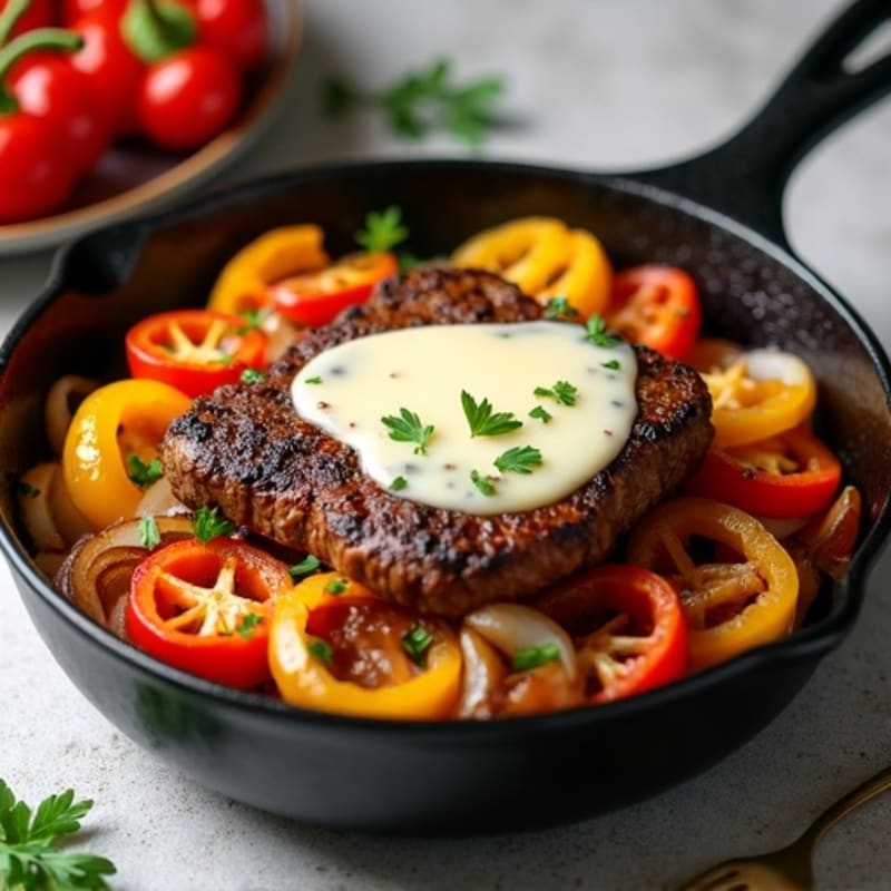 Savory Steak, Onion, and Pepper Skillet with Creamy Provolone