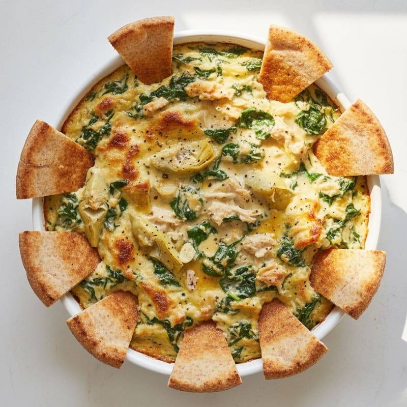 Baked Spinach Artichoke Dip with Toasted Pita