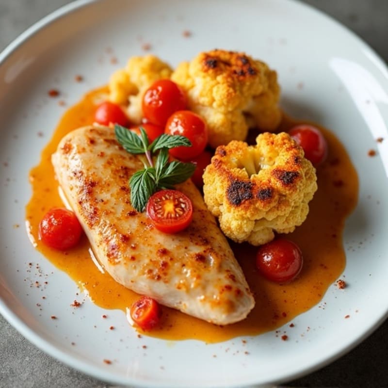 Creamy Spiced Tomato Chicken with Roasted Cauliflower
