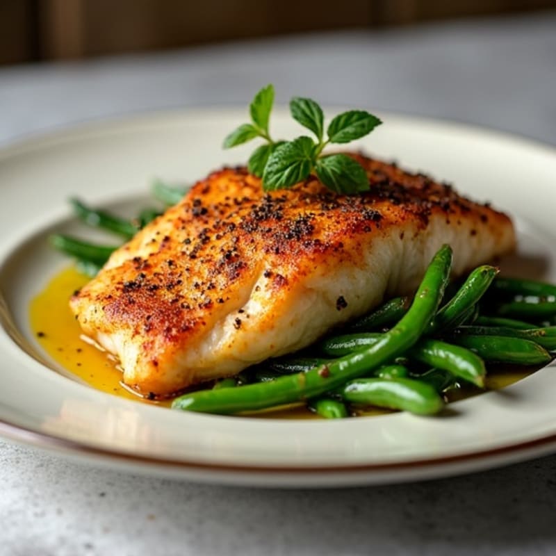 Pan-Seared Cajun Blackened Catfish with Roasted Green Beans