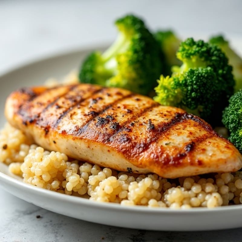 Grilled Chicken Breast with Quinoa and Roasted Broccoli