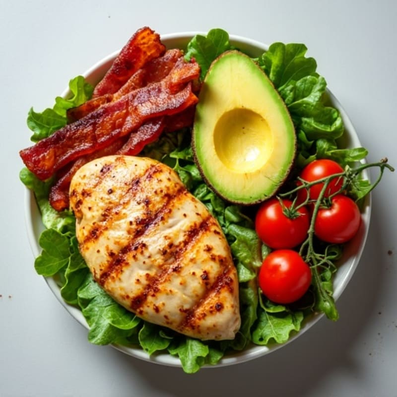 Grilled Chicken Cobb Salad with Crispy Bacon, Creamy Avocado, and Fresh Greens