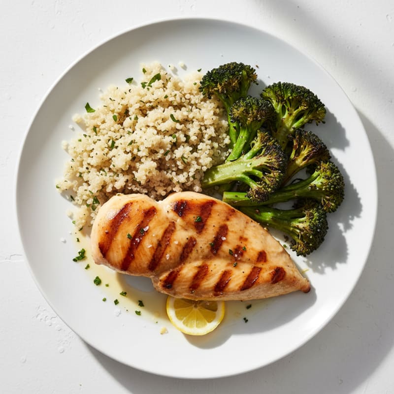 Grilled Chicken Breast with Roasted Broccoli and Quinoa