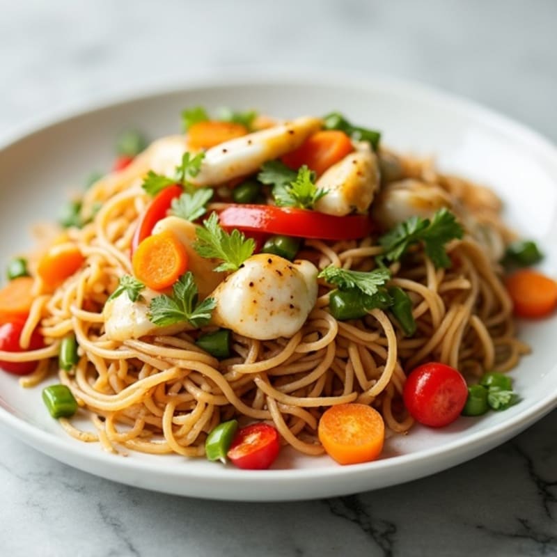 Egg White and Turkey Vegetable Stir-Fry with Brown Rice Noodles