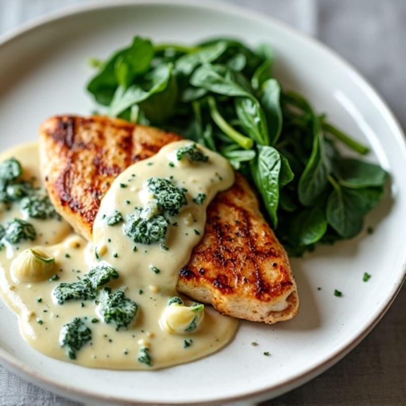 Pan-Seared Chicken with Creamy Spinach Artichoke Sauce
